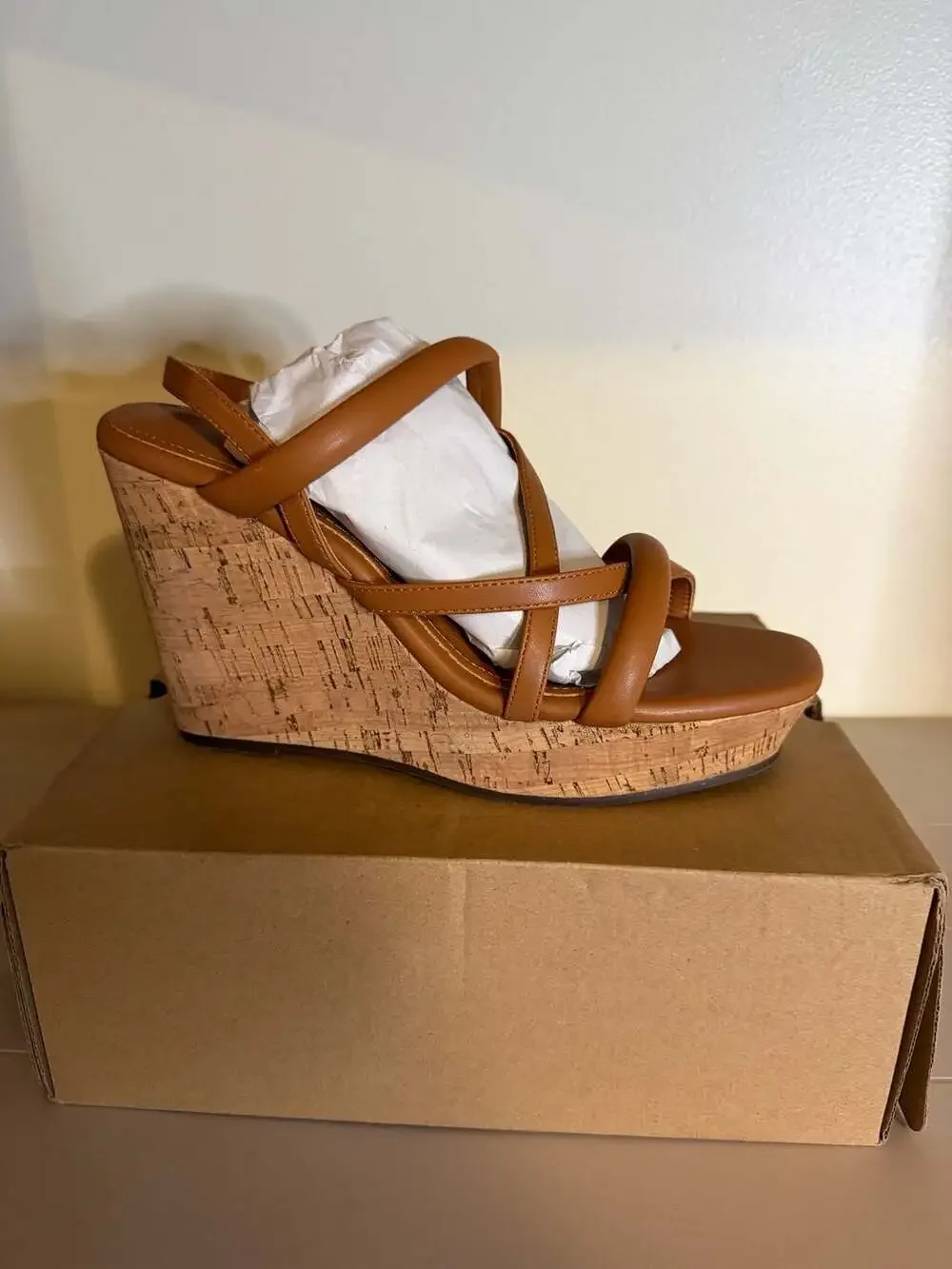 Coutgo Women's Platform Wedge Sandals Cork Slingback Heels